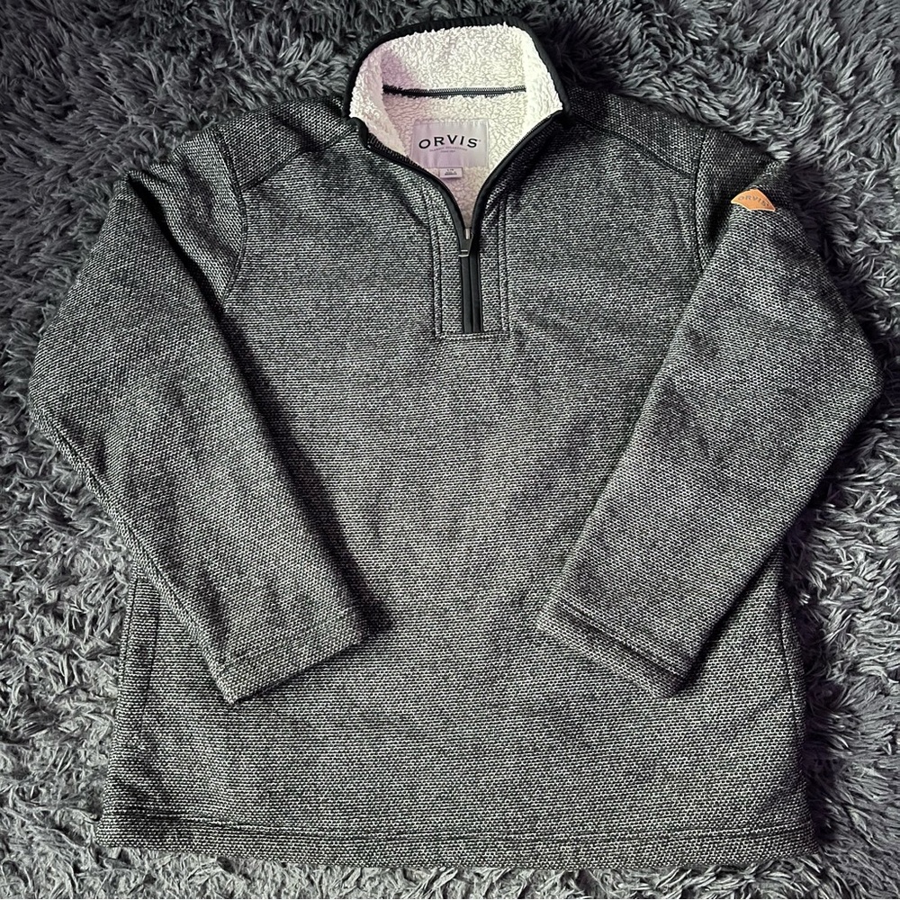 Orvis Classic Collection Brighton Gray Quarter Zip Pullover Sweater Sherpa Lined
